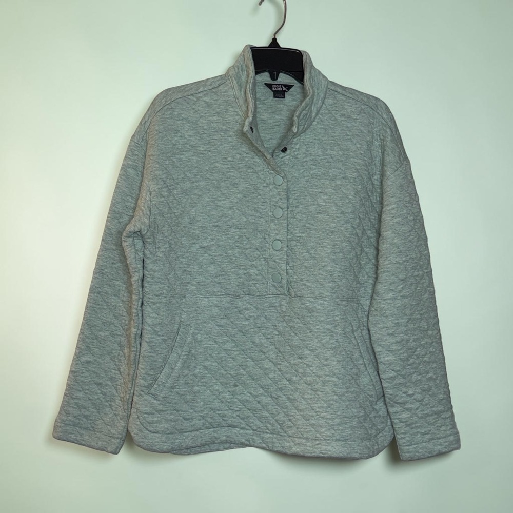 Eddie Bauer Womens Quilted Snap Mock Neck Pullover Sweatshirt Sage Green L